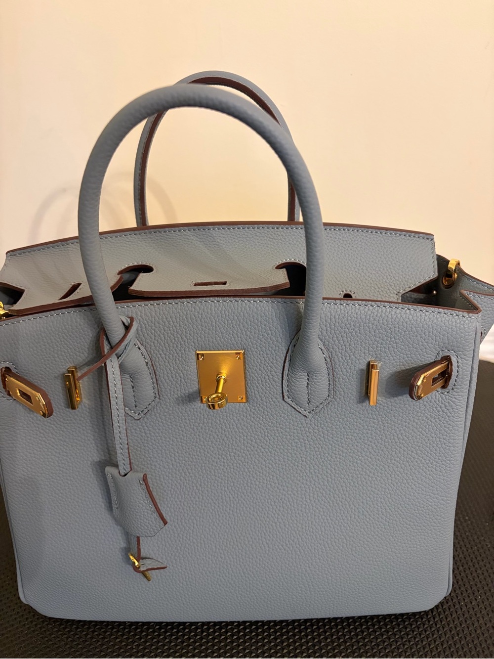 Luxury Real Leather 30cm Satchel in Light Blue with Gold Hardware - Picture 3 of 11
